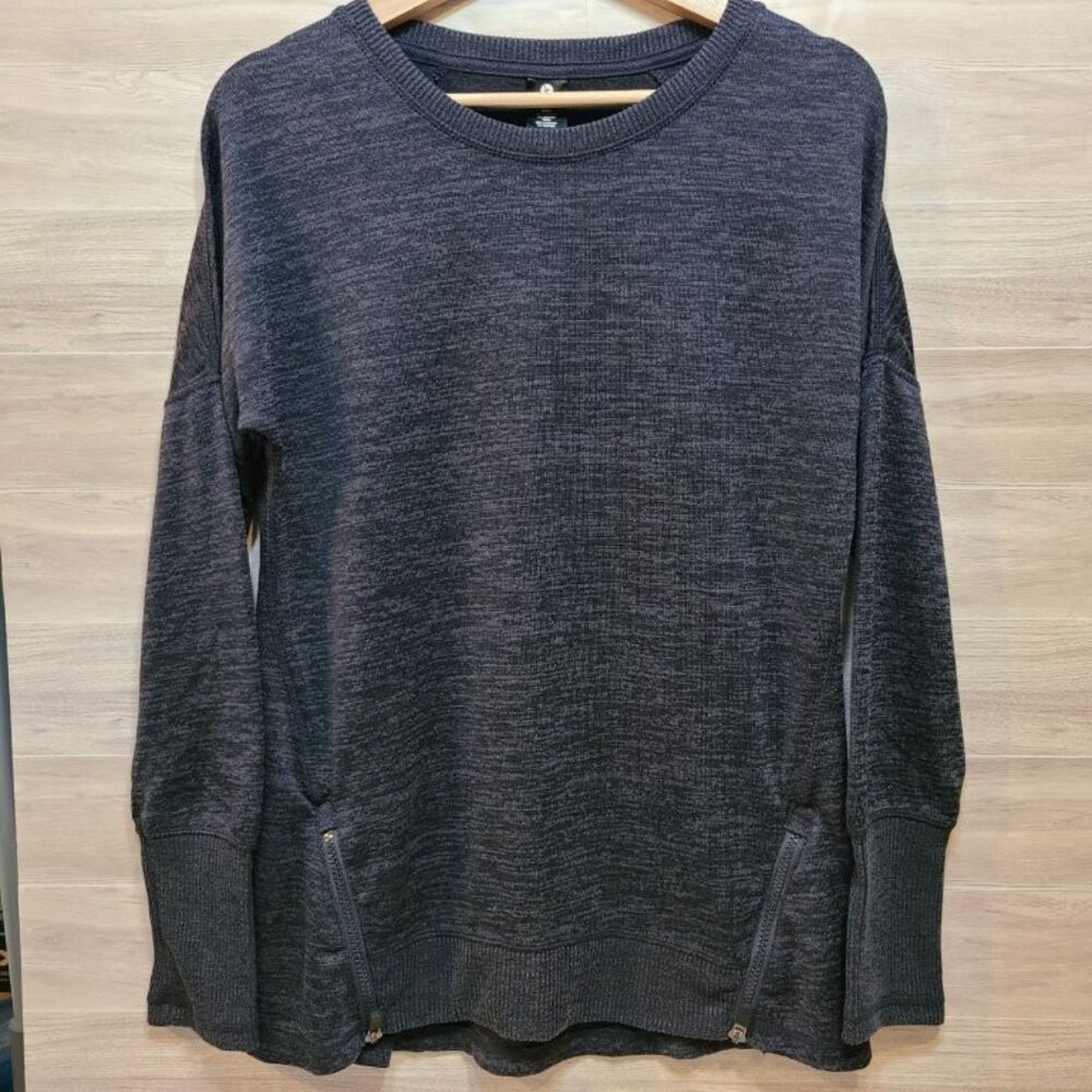 Active Life Tunic Sweater Womens Large Heather Blue Stretch Knit Zipper Top